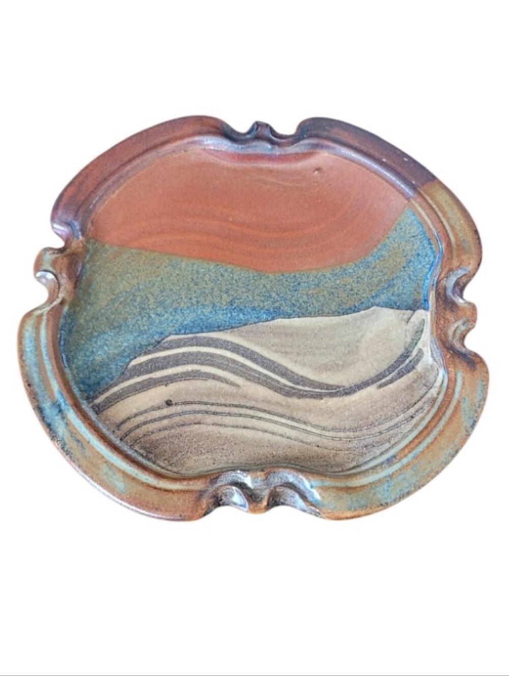 Handcrafted Multicolor Stoneware Ceramic Plate Platter Serving Tray Trinket Dish